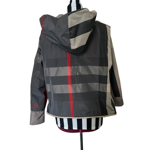 Raincoat Dorman Fashions Hooded Plaid Sz M Zip Snap Closure Pockets Stripes Read - Picture 7 of 13